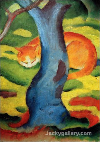 Cat under a tree by Franz Marc paintings reproduction